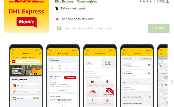 DHL app androi - Chuyển Phát Nhanh Quốc Tế | Gửi Hàng Đi Mỹ Úc Cananda và  200 quốc gia